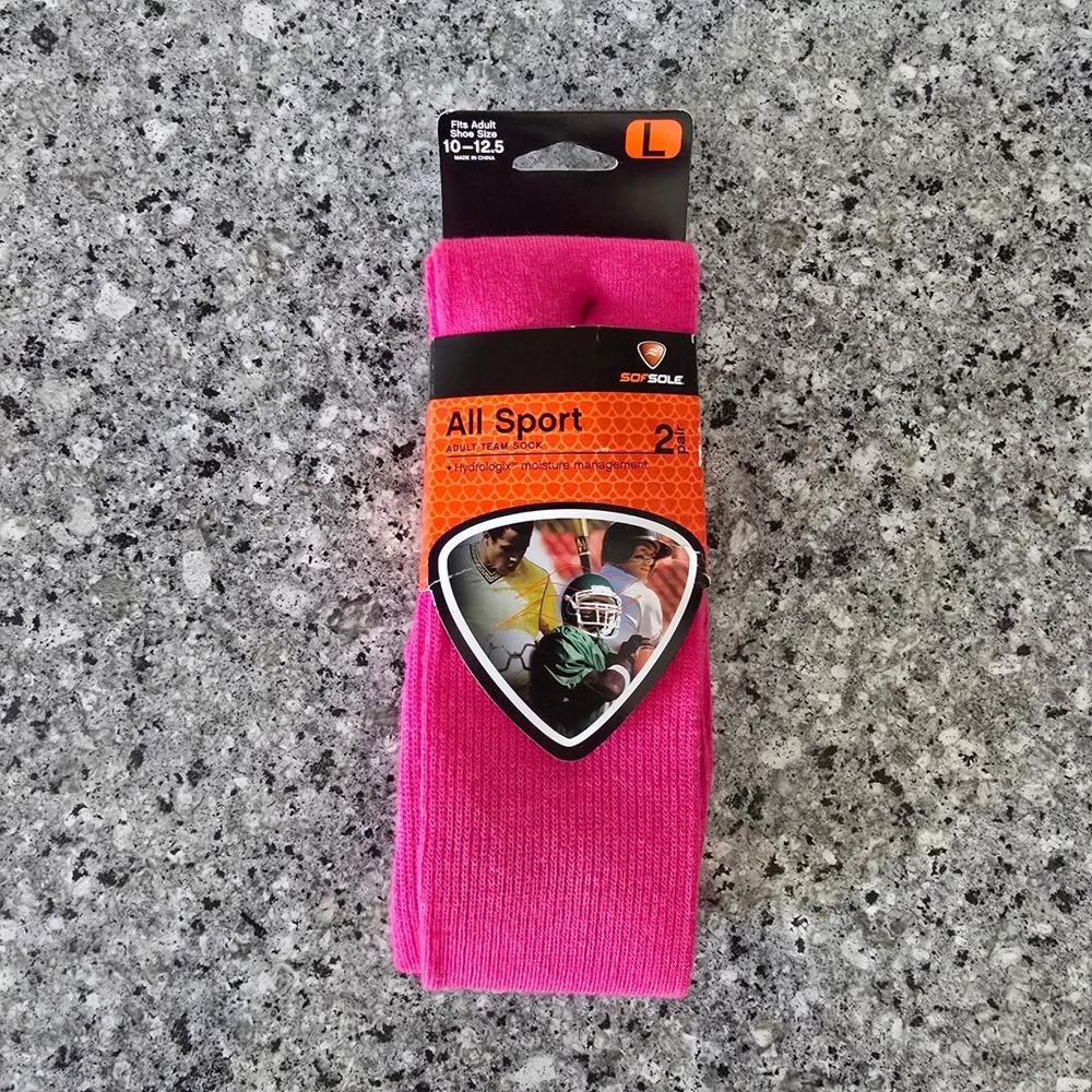 Sof‎ Sole All Sport Socks Women L 10-12.5 Pink 2 Pair Moisture Wicking Athletic